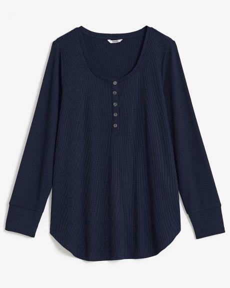 Long-Sleeve Henley Waffle Knit Top