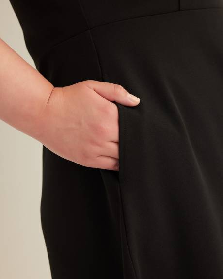 Black Fit-and-Flare Elbow-Sleeve Dress