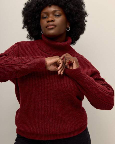 Responsible, Cowl-Neck Sweater with Cable Knit Sleeves