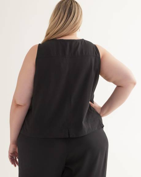 Black Sleeveless Blouse, Linen Blend