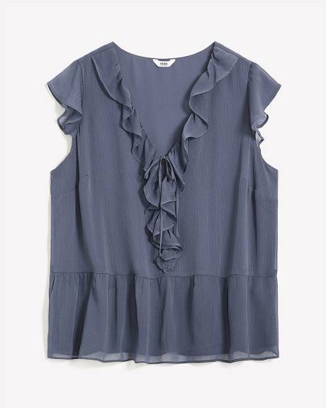Blouse à manches courtes et col en V à volants