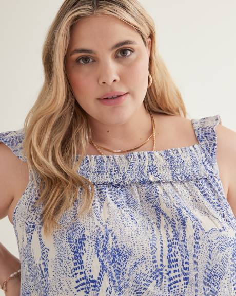 Responsible, Printed Blouse with Elastic Neckline