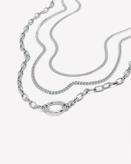 Three-Layer Short Necklace with Circle Pendant