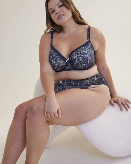 Culotte échancrée en microfibre avec imprimé floral et dentelle - Déesse Collection