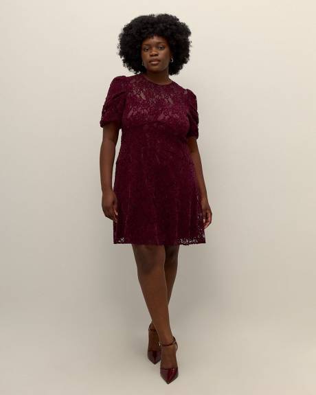 Short Lace Dress with Balloon Sleeves
