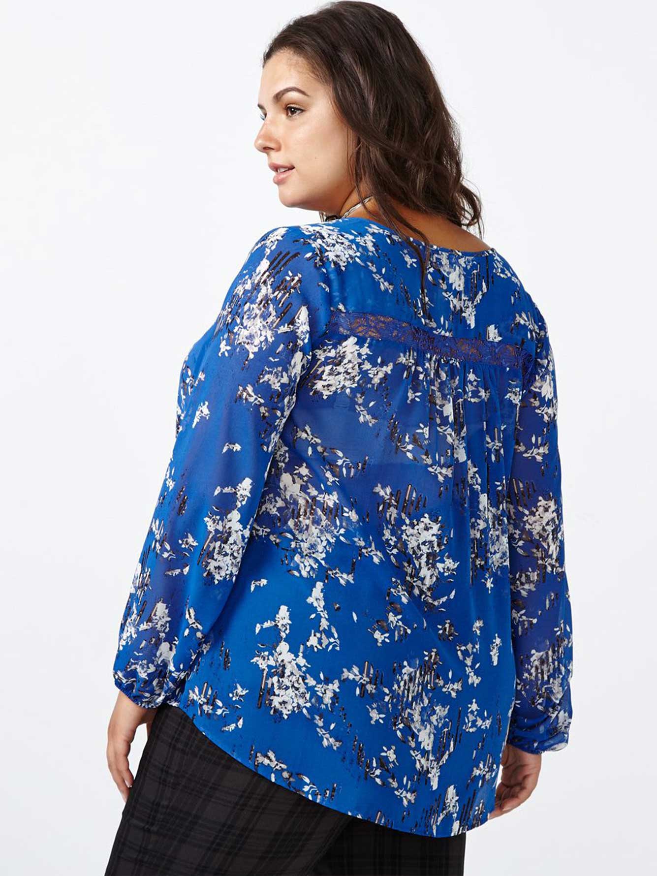 Long Sleeve Printed Blouse with Lace Penningtons