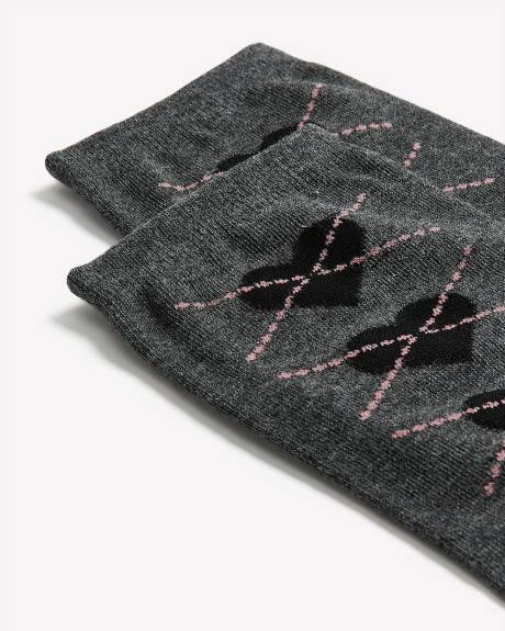 Chaussettes noires à motif de coeurs et losanges