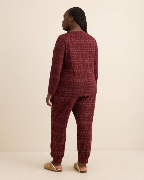 Bear Fair Isle Print Knit Long-Sleeve Tee and Jogger Pant Pyjama Set - ti Voglio