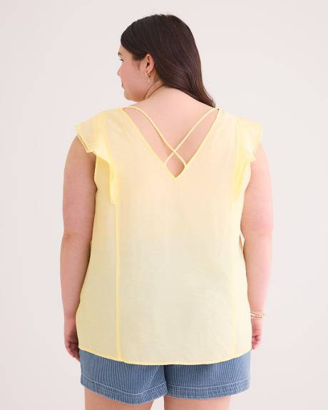 Responsible, V-Neck Blouse with Short Flutter Sleeve