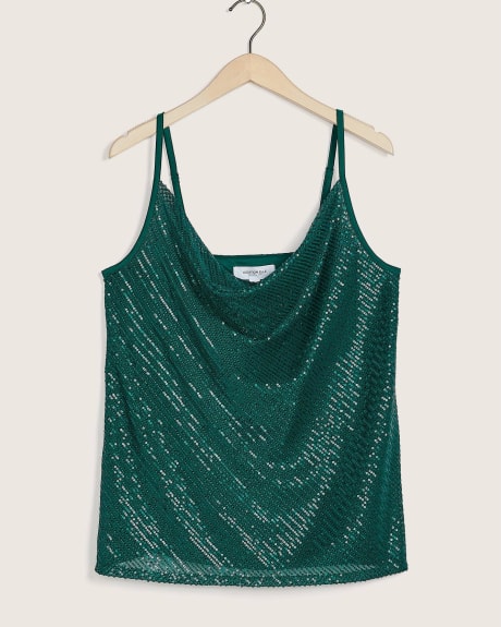 Solid Sequins Knit Cami with Draped Neckline - Addition Elle
