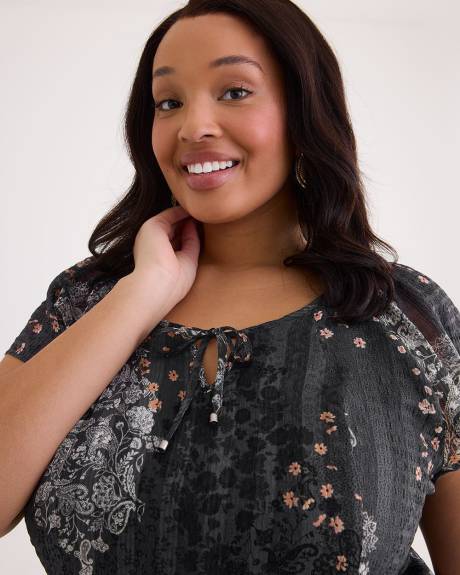Scoop-Neck Blouse with Short Flutter Sleeves