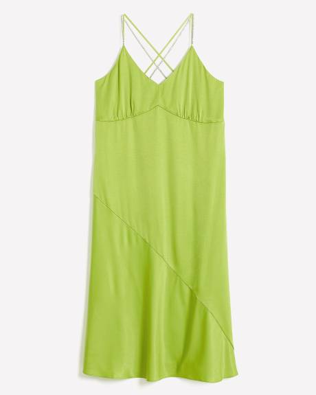 Satin Slip Midi Dress with Rhinestones Straps - Addition Elle