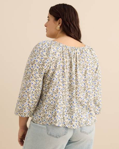 Square Neckline Puffed Sleeve Slight Swing Blouse - Addition Elle