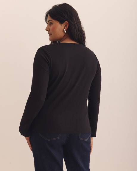 Cardigan côtelé noir court à devant boutonné - Addition Elle