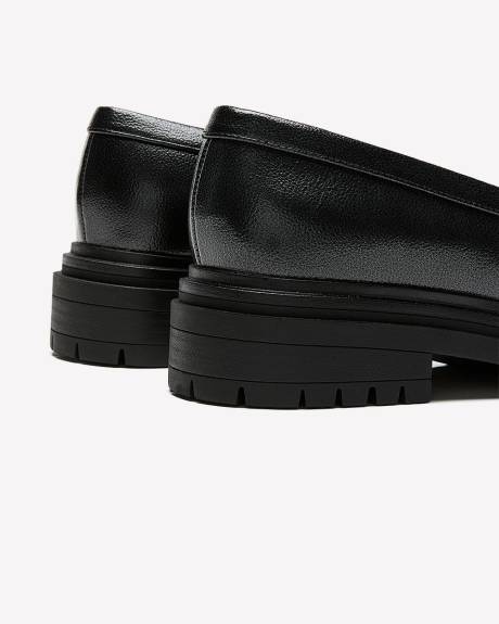 Extra Wide Width, Black Chunky Faux Leather Loafer with Side Buckle