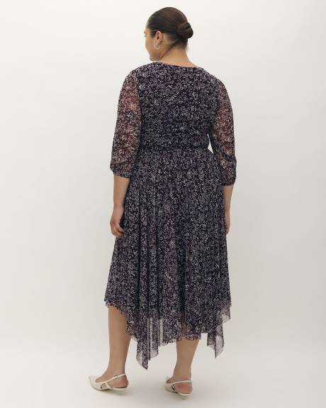 Mesh Printed Midi Dress with Asymetrical Hem - Addition Elle