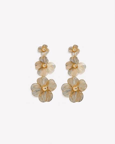 Boucles d'oreilles dorées avec trois fleurs en maille