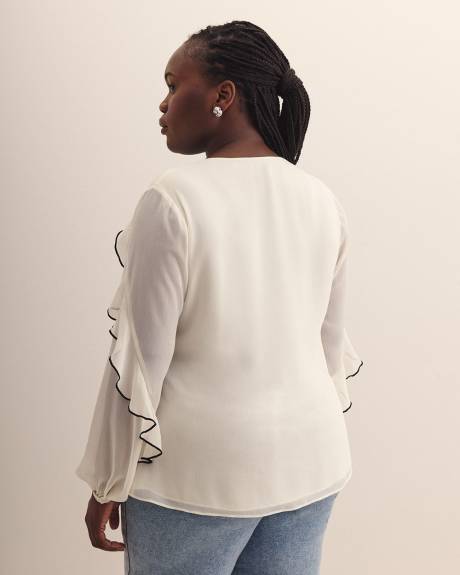 White Ruffled Swing Fashion Blouse - Addition Elle