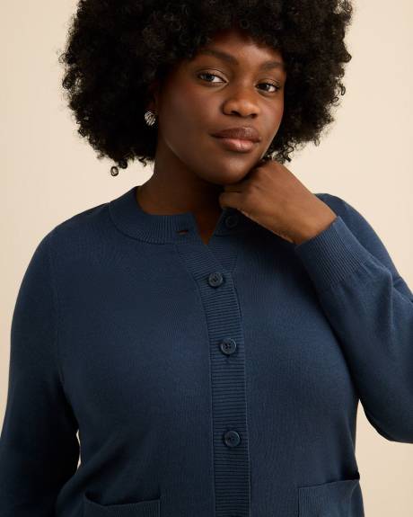 Responsible, Buttoned-Down Cotton Blend Crewneck Cardigan