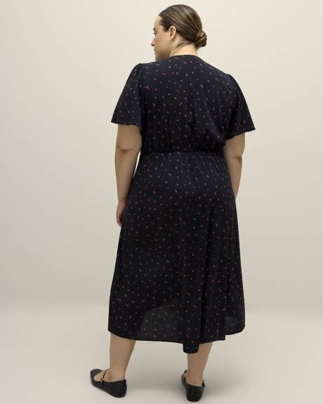 Responsible, Printed High-Low Midi Dress with Flutter Sleeves