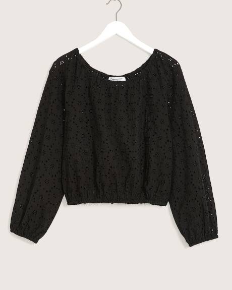 Blouse en broderie noire avec fente au dos - Addition Elle