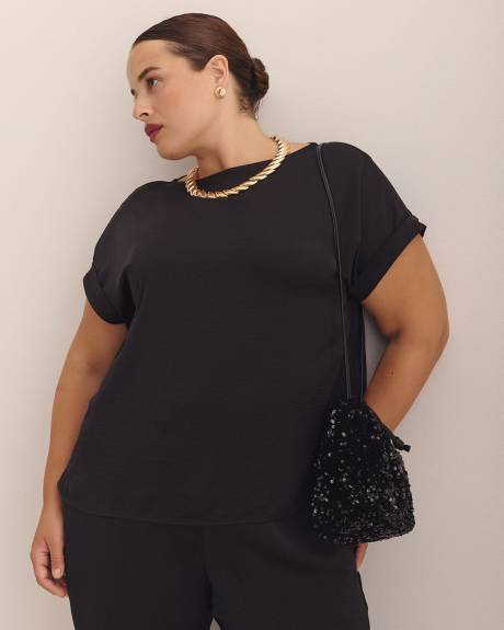 Satin Boat-Neck Holiday T-Shirt Blouse