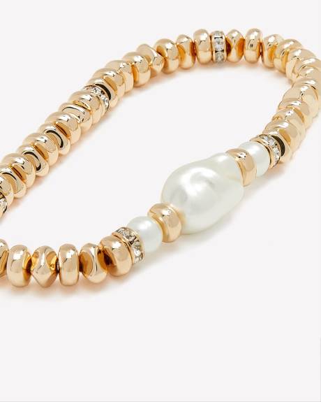 Metallic Stretch Bracelet with Pearls