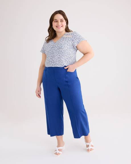 Pantalon court à jambe large en mélange de lin