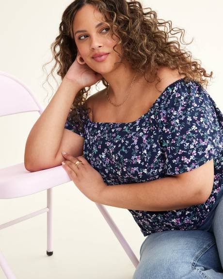 Blouse imprimée en crêpe avec manches courtes ballon