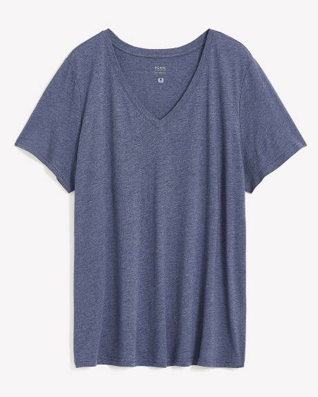 T-shirt à manches courtes et col en V, coupe boyfriend