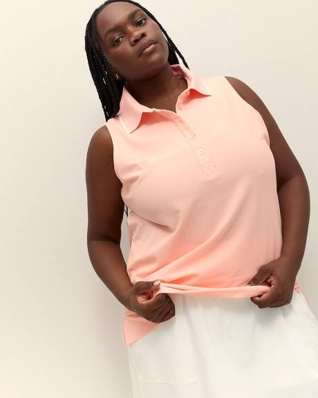 Piqué Sleeveless Polo Top with Ribbed Collar - Active Zone