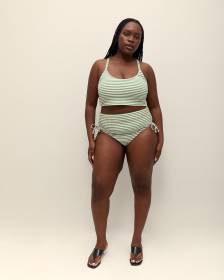 Culotte de maillot côtelée avec cordons sur les côtés, coupe cheeky