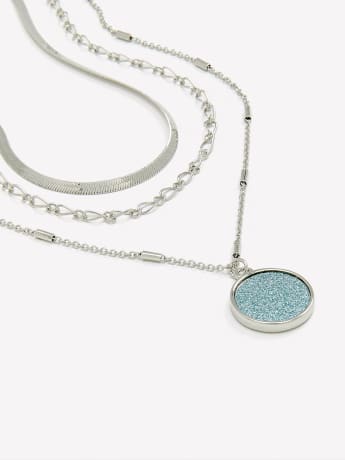 Three-Layer Necklace with Round Paper Glitter Pendant