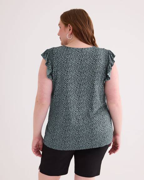 V-Neck Knit Top with Short Flutter Sleeves