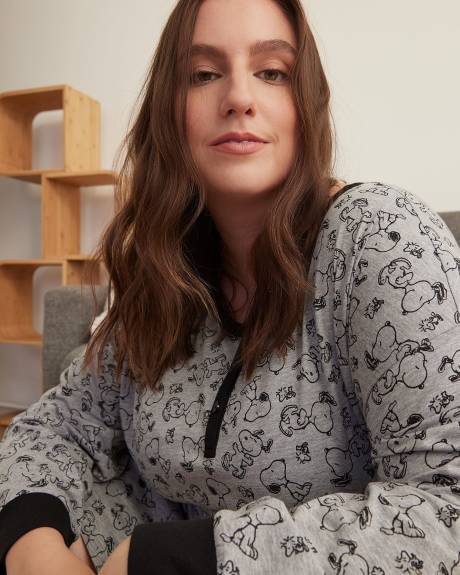 Chemise de nuit de Snoopy avec manches longues et col Henley - ti Voglio