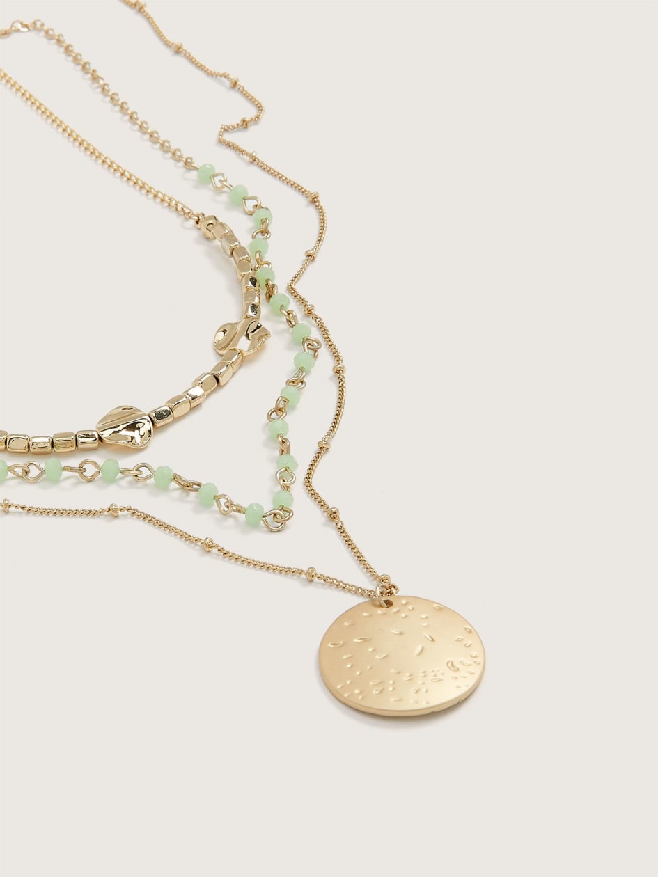 Three-Layer Necklace with Coin Drop Pendant