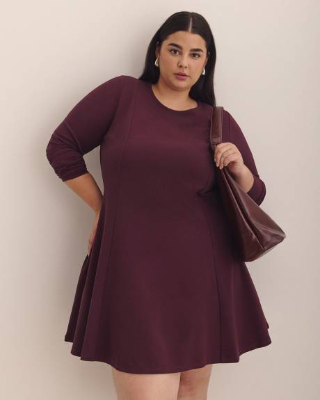 Long-Sleeve Fit and Flare Dress with Princess Seam