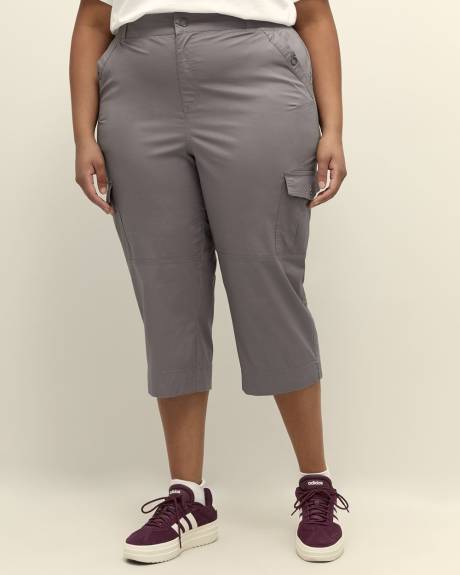Pantalon capri en coton avec bande de taille côtelée