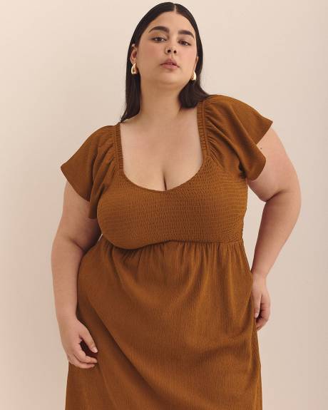 Short Dress with Smocked Sweetheart Neckline