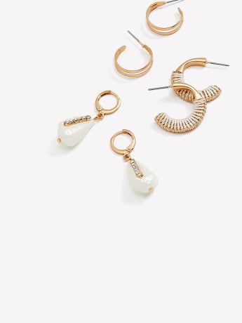 Assorted Small Hoop Earrings with Seashell, Set of 3