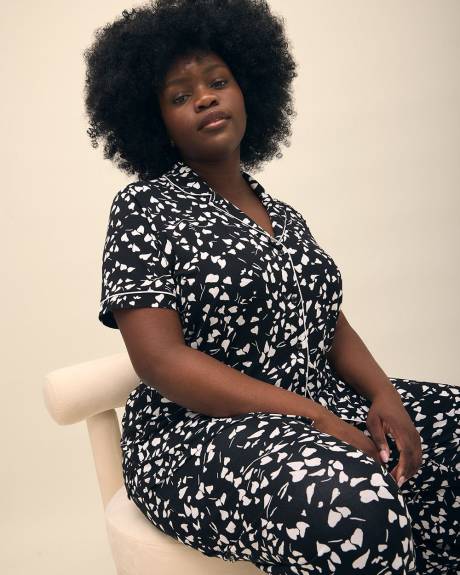 Chemisier de nuit noir à motif de coeurs, tissu responsable - Déesse Collection