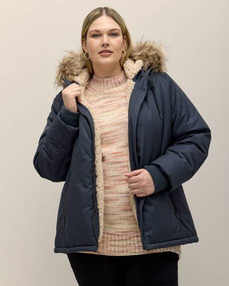 Parka doublé en sherpa avec capuche à fourrure synthétique