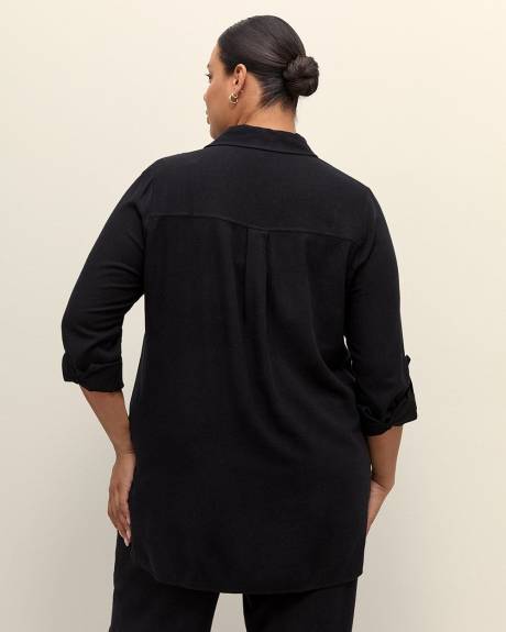 Linen Blend Tunic Shirt with Rolled-Up Sleeves