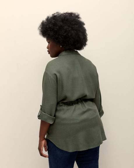Military Shirt with Long Rolled Sleeve and Elastic Waist - Addition Elle