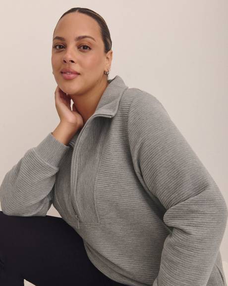 Sweatshirt tunique côtelé chiné à col cheminée zippé - Active Zone