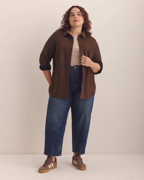 Brown Faux Suede Buttoned-Down Shirt