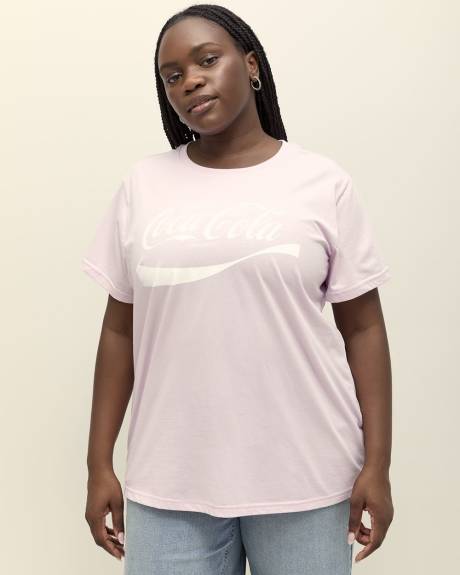 Purple Short-Sleeve Crewneck Tee with Coca-Cola Print