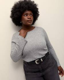 Ribbed Knit Top with Trumpet Sleeves - Addition Elle