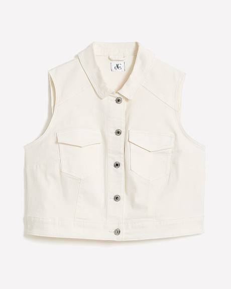 Responsible, White Buttoned-Down Cropped Denim Vest - d/C JEANS