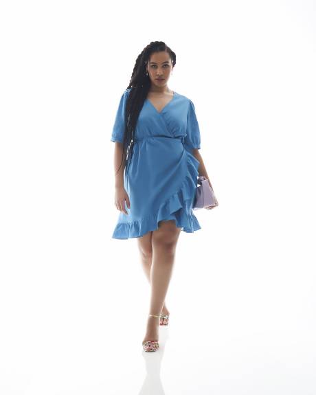Ruffled Edge Wrap Dress, Linen Blend - Addition Elle